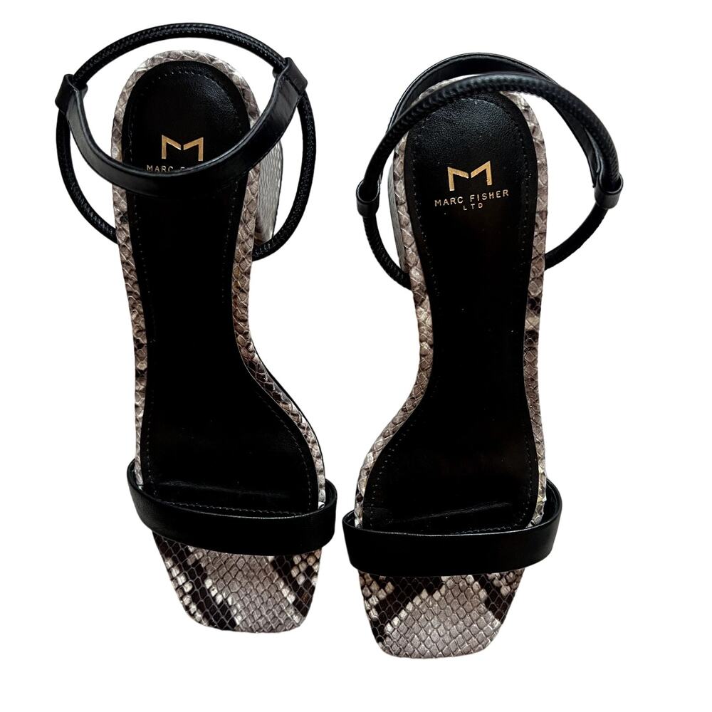 Marc Fisher Snake Skin Low Block Heel Sandal - image 1